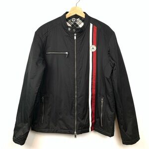 Mercedes Benz Jacket Coat Bomber Black Sz Large Logo Stripes Luxury 2 Way Zip